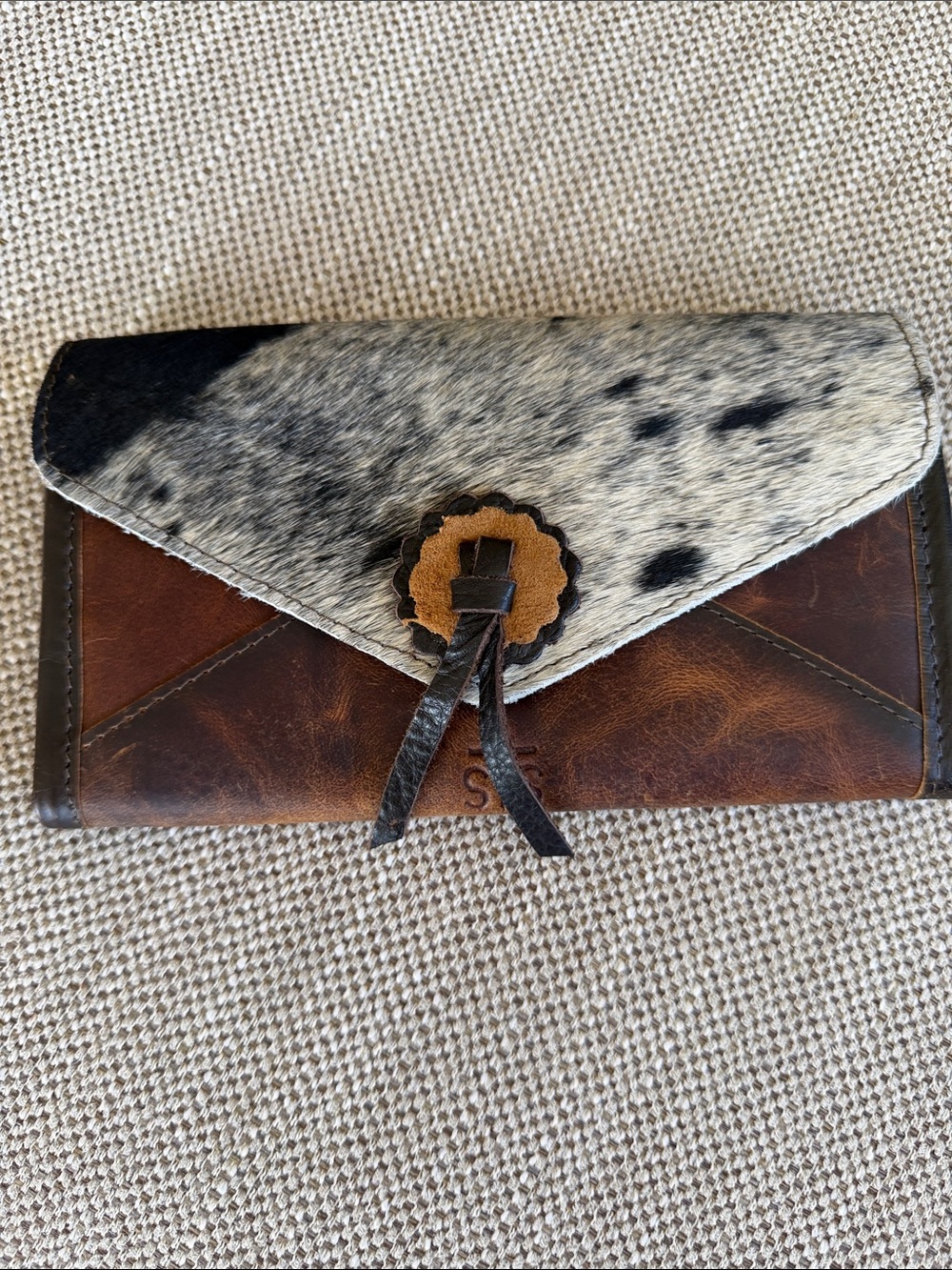 STS Ranchwear Brown Leather Wallet with Black-and-White Haircalf Flap